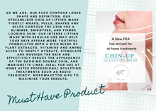 Load image into Gallery viewer, Chin-Up sculpting mask tightly wraps, pulls, shapes and helps contour the chin for slimmer, smoother and firmer looking skin. With regular use this intense lifting mask may help your skin appear more youthful. Formulated with a rich blend of plant extracts, vitamins and amino acids to gently hydrate, stimulate and nourish the skin and effectively reduce the appearance of the sagging double chin and marionette chins.